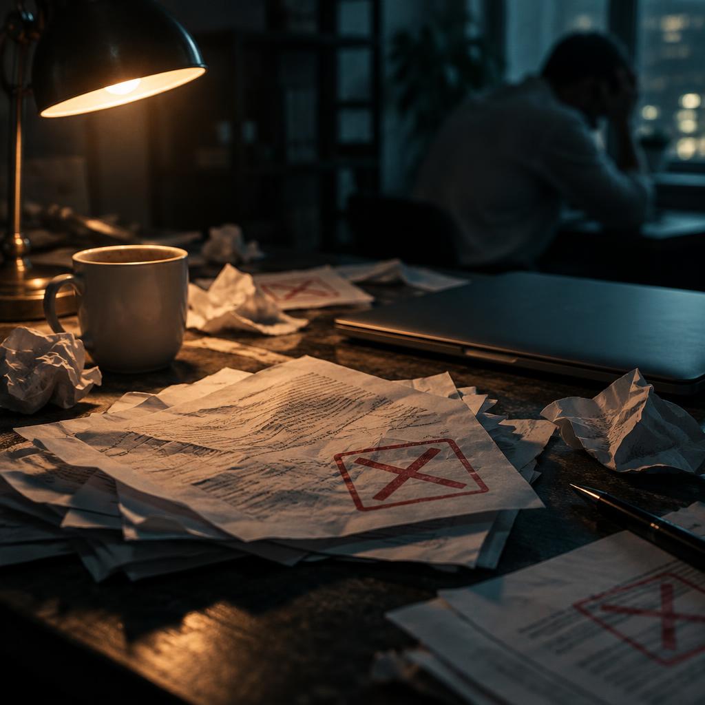 Documentos de financiamento reprovados sobre a mesa